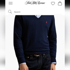 Polo Ralph Lauren Navy Pima Cotton V-Neck Sweater, XL